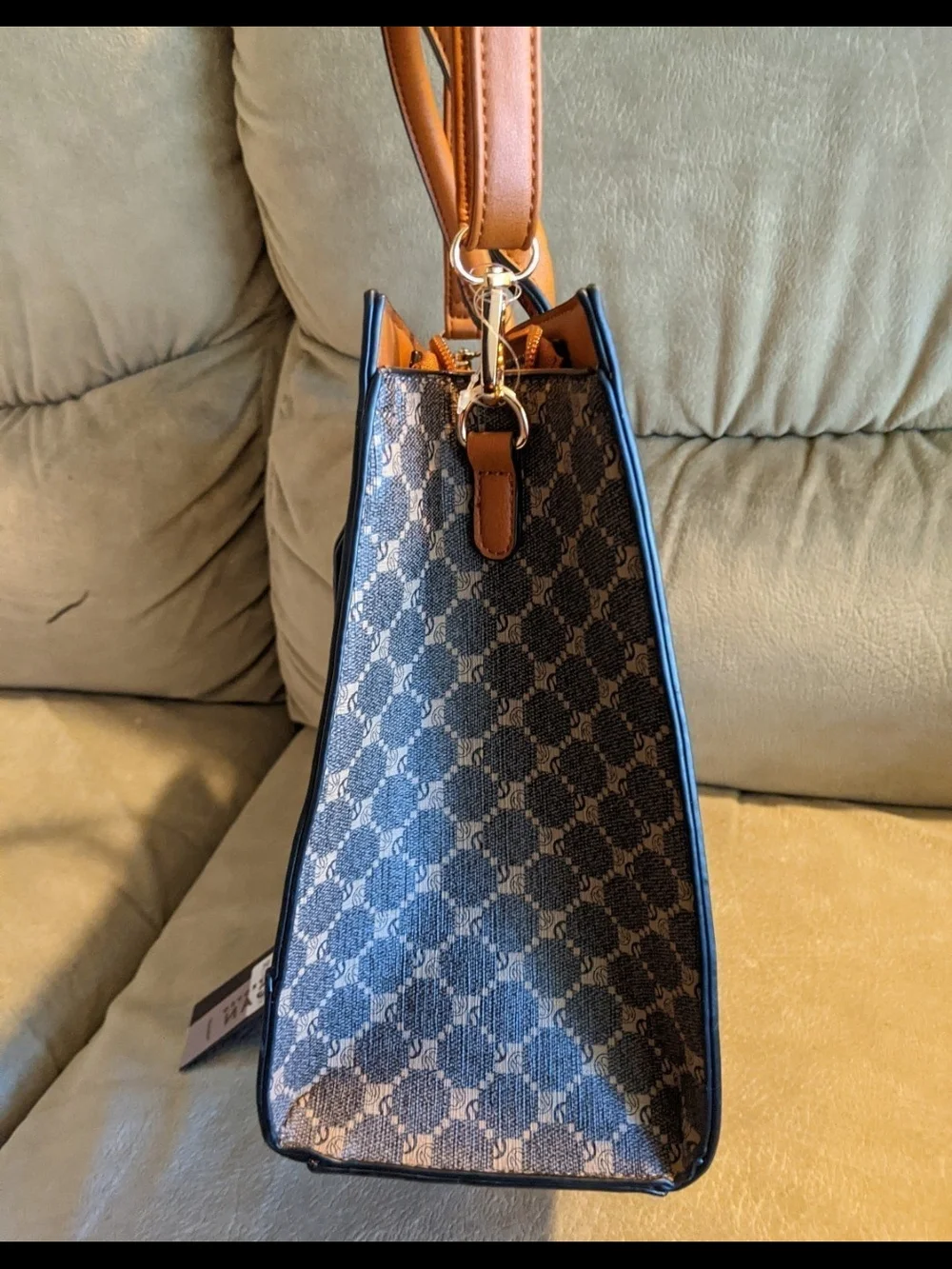 Deluxity Brown Patterned Satchel with Gold Bee Accent